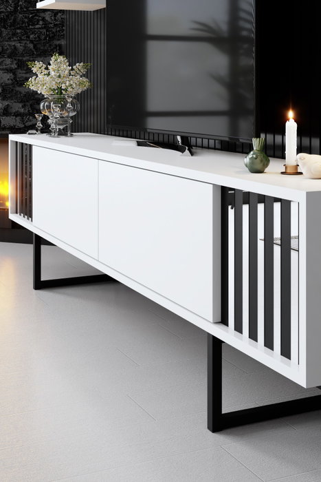 Hanah Home Chrome Line Mueble de TV Blanco y Negro